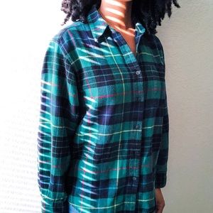 Vintage Plaid Flannel Green and Blue Button Down